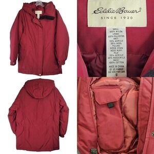 Eddie Bauer Vintage Goose Down Fill Parka Jacket Women’s Small Red Coat Hood